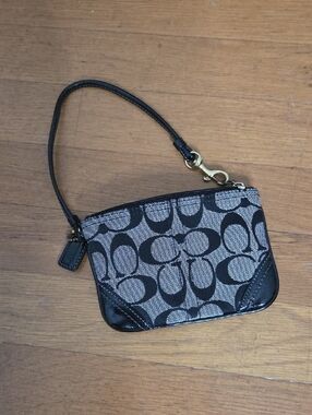 Coach Signature Jacquard Wristlet in Black and Gray